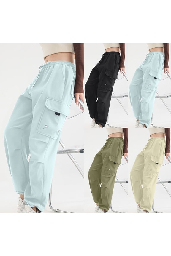 Multiple Pockets Cargo Pants for Women, Pull Rope Breathable Workout Trousers, Full Length Sportswear Joggers for Hiking Travel, Fitness Gifts for Women | CSEONE,Army Green XL