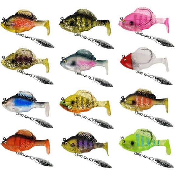 Multiple Pre-Rigged Jig Head Soft Fishing Lures, 2025 New Bluegill Swim Lure, Multi-Color Metal Propeller Lures for Lake Fishing, Sequin Pre-Rigged Jig Head Paddle Tail