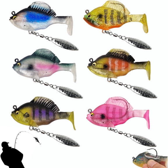 Multiple Pre-Rigged Jig Head Soft Fishing Lures 6PCS, Bluegill Swimbait with Paddle Tail Design, Bass Fishing Lures for Trout Walleye Crappie in Lakes and Rivers