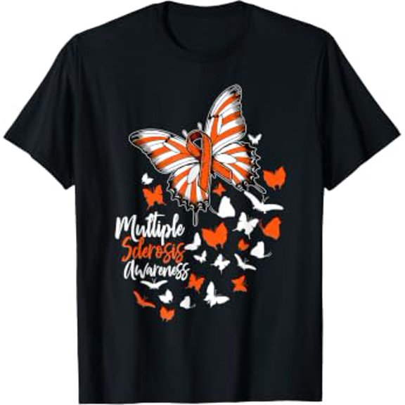 Multiple Sclerosis Awareness Butterfly Orange Ribbon MS T-Shirt