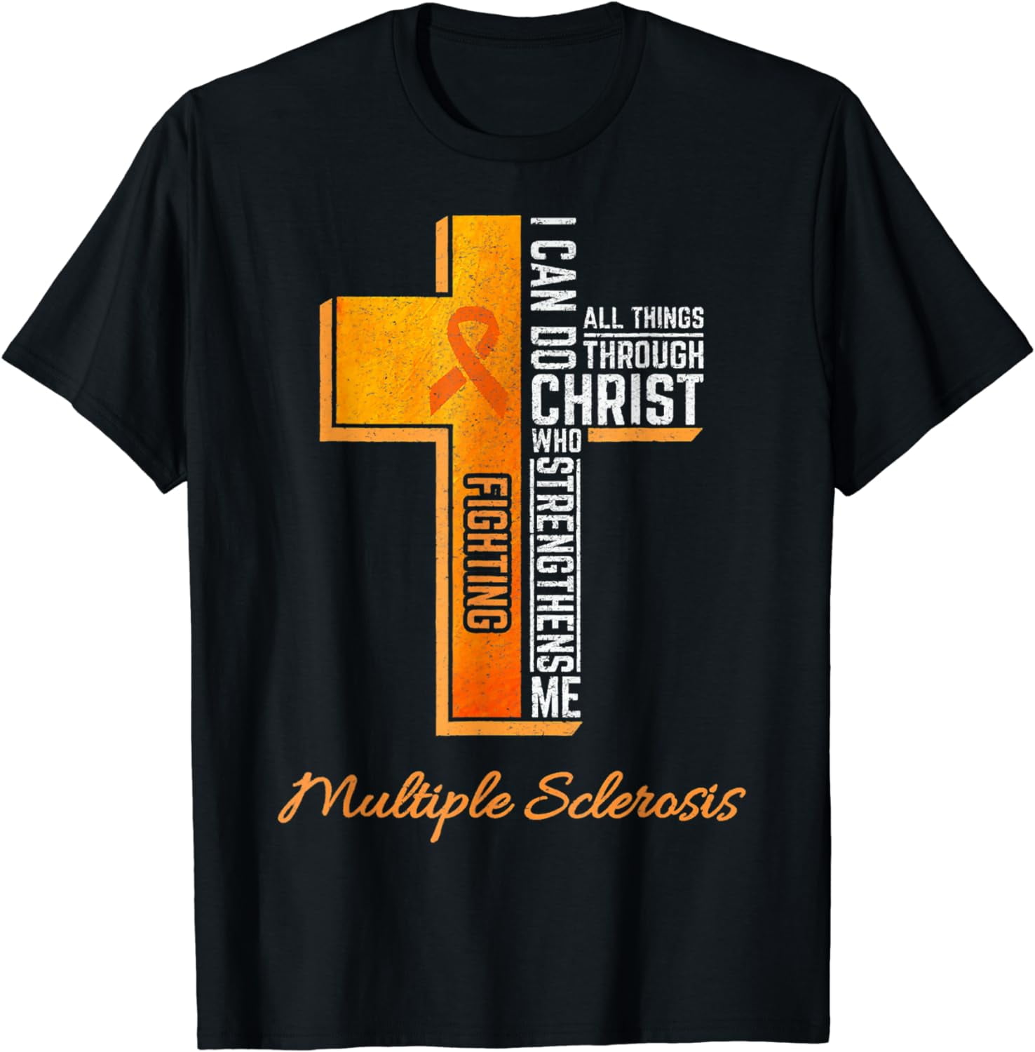 Multiple Sclerosis Awareness MS Ribbon Christian Cross T-Shirt ...