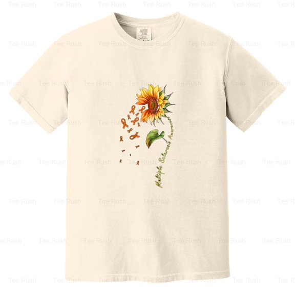 Multiple Sclerosis Awareness Sunflower Ms Orange Ribbon Floral Gift, Comfort Color T-Shirt Unisex, up to 4XL