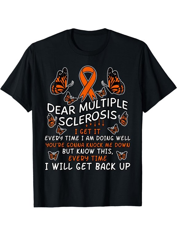 Multiple Sclerosis Butterfly Ribbon World MS Day T-Shirt Black Large