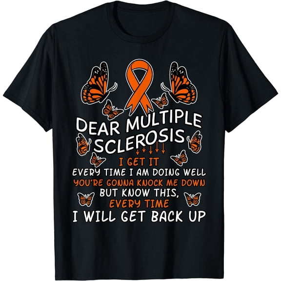 Multiple Sclerosis Butterfly Ribbon World MS Day T-Shirt Black Medium