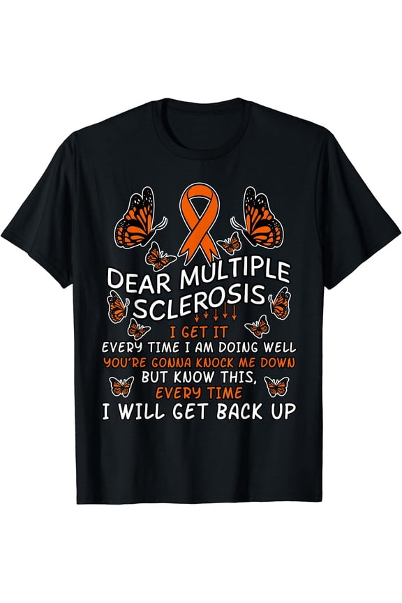 Multiple Sclerosis Butterfly Ribbon World MS Day T-Shirt Black Medium