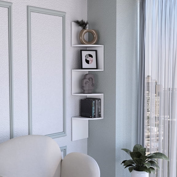 Multiple Shelving for Kitchen Decor Items / Floating Full - Wall Corner Shelf