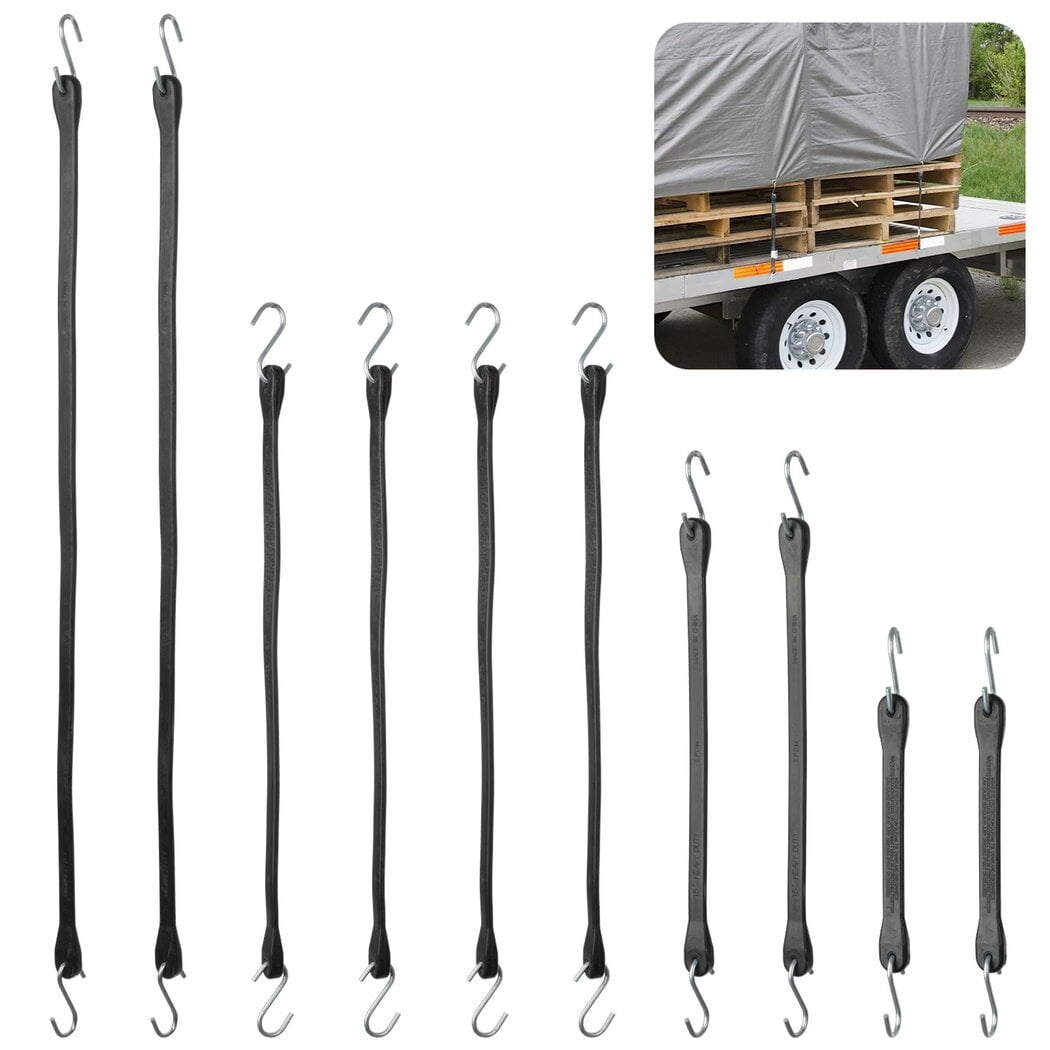Multiple Size Rubber Bungee Cords, 10PCS EPDM Rubber Straps with 1.5X Max Stretch, Heavy Duty