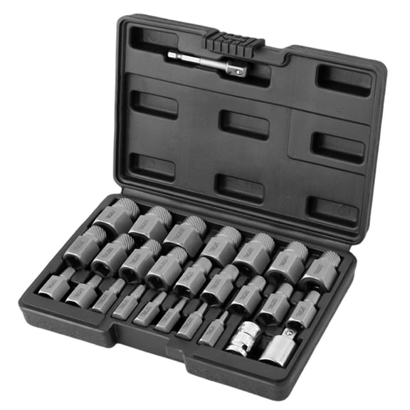 Multiple Size Speed Out Bolt Extractor Removal Set for Stubborn Stripped Screws Hexagonal & Square Hole with Carry Case