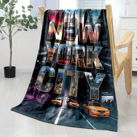 Multiple Sizes Available Soft Flannel New York Cityscape Throw Blanket - Versatile, Reversible Design for Bed, Sofa, Camping & Travel - Easy Care, Machine Washable