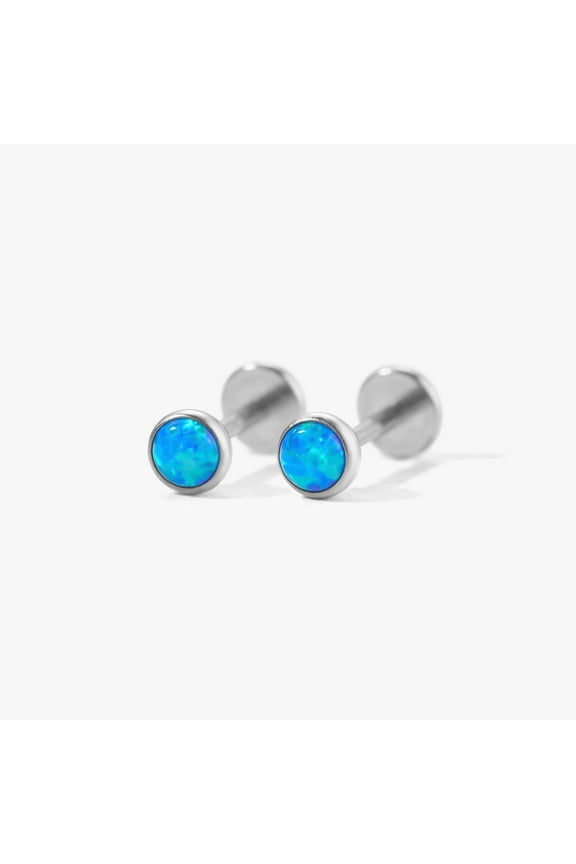 Multiple Sizes Blue Opal Bezeled Flatback Stud Earrings