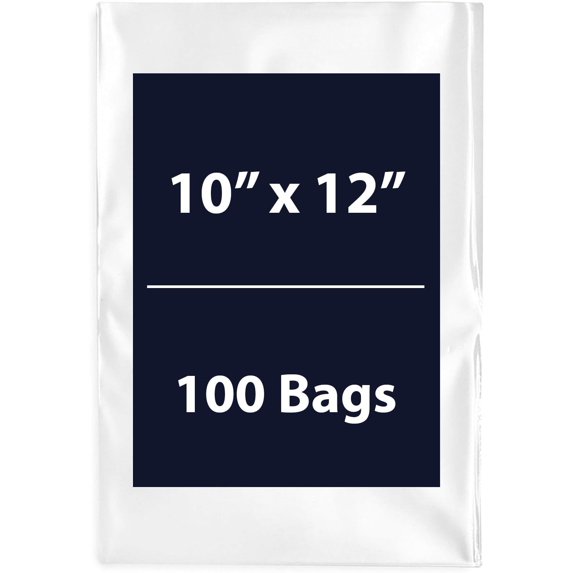 Multiple Sizes Clear Flat Poly Bags - 10"x12" & (100 Bags) 1.5Mil Flat Open Top Plastic Packaging Packing | Flexible and Durable Plastic Bags | Low-Density Polyethylene (LDPE)