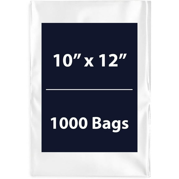 Multiple Sizes Clear Flat Poly Bags - 10"x12" & (1000 Bags) 1.5Mil Flat Open Top Plastic Packaging Packing | Flexible and Durable Plastic Bags | Low-Density Polyethylene (LDPE)