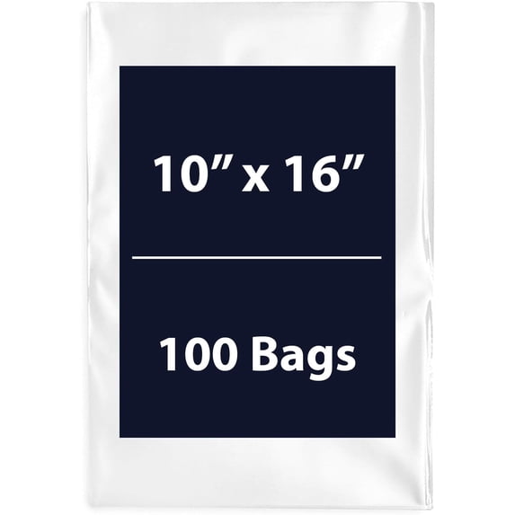 LDPE Clear Flat Poly Bags | 1.25Mil, 10" X 16" & 100 Bags | Flat Open Top Plastic Packaging Packing