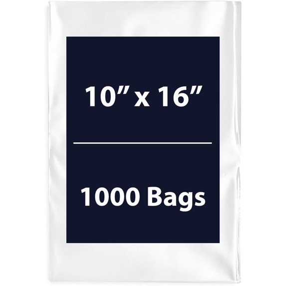 Multiple Sizes Clear Flat Poly Bags - 10"x16" & (1000 Bags) 1.5Mil Flat Open Top Plastic Packaging Packing | Flexible and Durable Plastic Bags | Low-Density Polyethylene (LDPE)