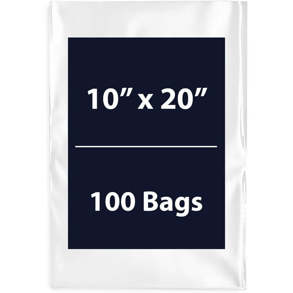 Multiple Sizes Clear Flat Poly Bags - 10"x20" & (100 Bags) 1.5Mil Flat Open Top Plastic Packaging Packing | Flexible and Durable Plastic Bags | Low-Density Polyethylene (LDPE)