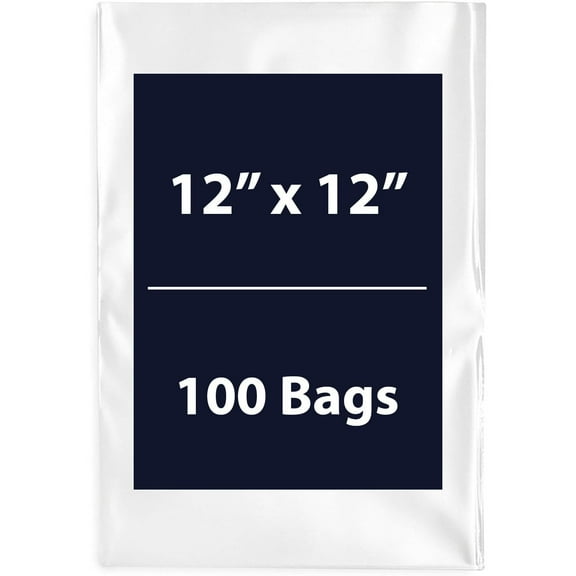 OMRANII 12"x12" Clear Poly Bags, 100 Bags, LDPE