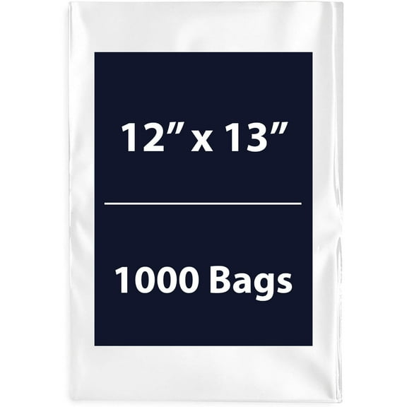 Multiple Sizes Clear Flat Poly Bags - 12"x13" & (1000 Bags) 1.5Mil Flat Open Top Plastic Packaging Packing | Flexible and Durable Plastic Bags | Low-Density Polyethylene (LDPE)