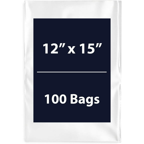 Multiple Sizes Clear Flat Poly Bags - 12"x15" & (100 Bags) 1.5Mil Flat Open Top Plastic Packaging Packing | Flexible and Durable Plastic Bags | Low-Density Polyethylene (LDPE)