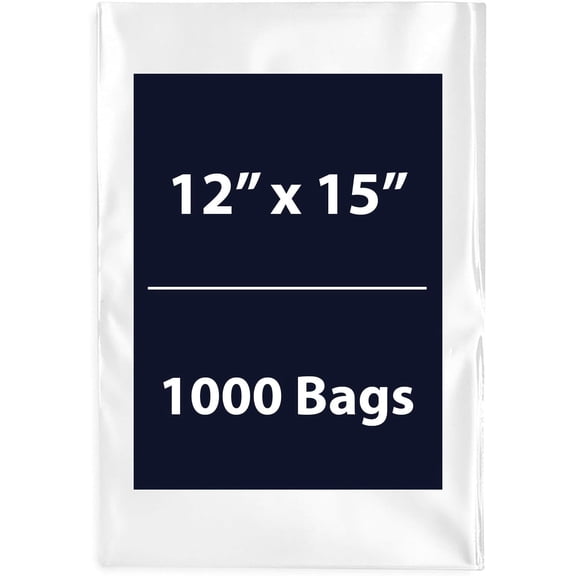 Multiple Sizes Clear Flat Poly Bags - 12"x15" & (1000 Bags) 1.5Mil Flat Open Top Plastic Packaging Packing | Flexible and Durable Plastic Bags | Low-Density Polyethylene (LDPE)