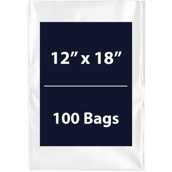 Multiple Sizes Clear Flat Poly Bags - 12"x18" & 100 Bags 1.25Mil Flat Open Top Plastic Packaging Packing | Flexible and Durable Plastic Bags | Low-Density Polyethylene (LDPE)