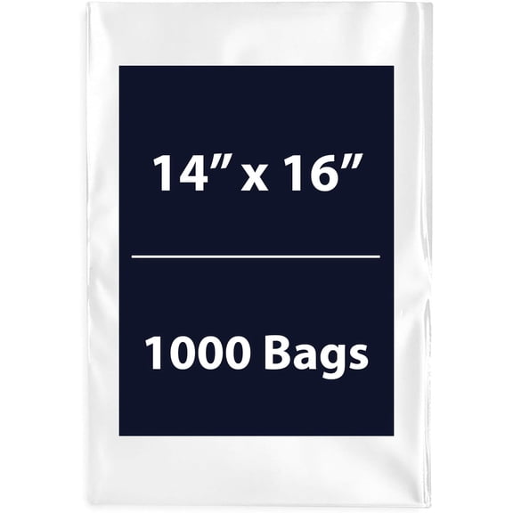 Multiple Sizes Clear Flat Poly Bags - 14"x16" & (1000 Bags) 1.5Mil Flat Open Top Plastic Packaging Packing | Flexible and Durable Plastic Bags | Low-Density Polyethylene (LDPE)