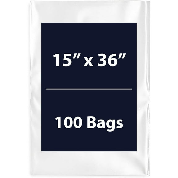 Multiple Sizes Clear Flat Poly Bags - 15"x36" & (100 Bags) 1.5Mil Flat Open Top Plastic Packaging Packing | Flexible and Durable Plastic Bags | Low-Density Polyethylene (LDPE)