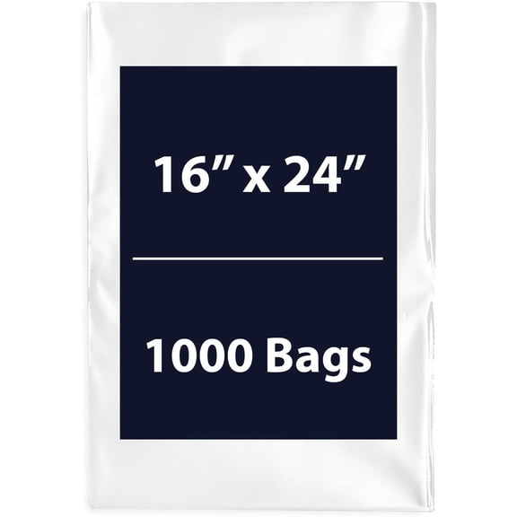 Multiple Sizes Clear Flat Poly Bags - 16"x24" & (1000 Bags) 1.5Mil Flat Open Top Plastic Packaging Packing | Flexible and Durable Plastic Bags | Low-Density Polyethylene (LDPE)