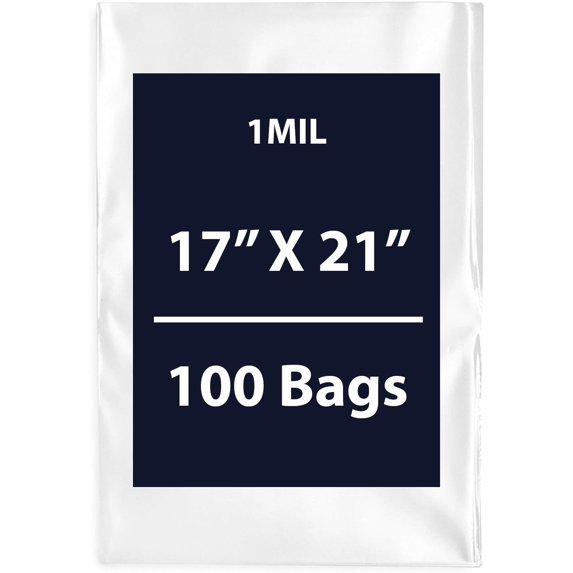 Clear Flat Poly Bags, 1Mil 17" X 21" & 100 Bags | Low-Density Polyethylene (LDPE), Flat Open Top Plastic Packaging | Flexible and Durable Plastic Bag