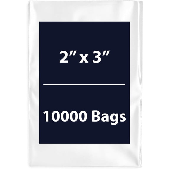 Multiple Sizes Clear Flat Poly Bags - 2"x3" & (10000 Bags) 1.5Mil Flat Open Top Plastic Packaging Packing | Flexible and Durable Plastic Bags | Low-Density Polyethylene (LDPE)