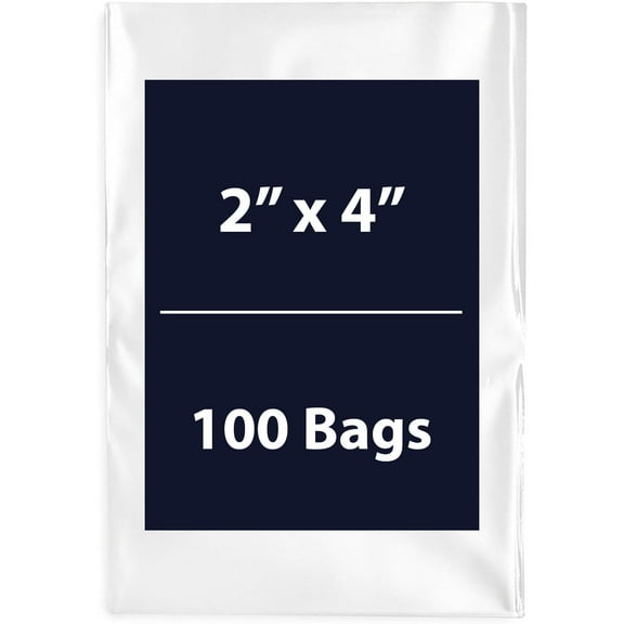 Multiple Sizes Clear Flat Poly Bags - 2"x4" & (100 Bags) 1.5Mil Flat Open Top Plastic Packaging Packing | Flexible and Durable Plastic Bags | Low-Density Polyethylene (LDPE)
