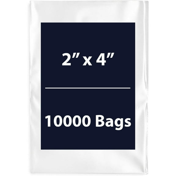 Multiple Sizes Clear Flat Poly Bags - 2"x4" & (10000 Bags) 1.5Mil Flat Open Top Plastic Packaging Packing | Flexible and Durable Plastic Bags | Low-Density Polyethylene (LDPE)