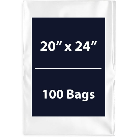 Multiple Sizes Clear Flat Poly Bags - 20"x24" & (100 Bags) 1.5Mil Flat Open Top Plastic Packaging Packing | Flexible and Durable Plastic Bags | Low-Density Polyethylene (LDPE)