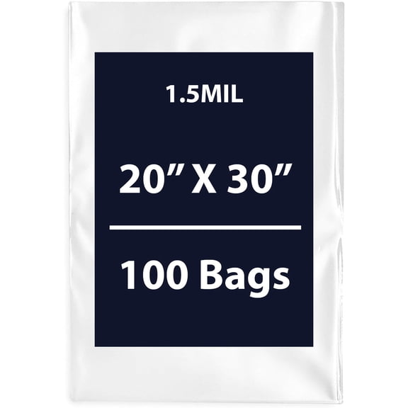 Multiple Sizes Clear Flat Poly Bags - 20"x30" & (100 Bags) 1.5Mil Flat Open Top Plastic Packaging Packing | Flexible and Durable Plastic Bags | Low-Density Polyethylene (LDPE)