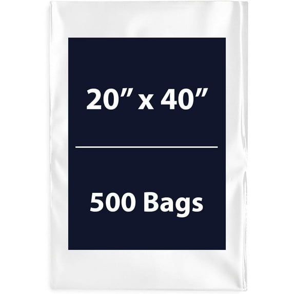 Multiple Sizes Clear Flat Poly Bags - 20"x40" & (500 Bags) 1.5Mil Flat Open Top Plastic Packaging Packing | Flexible and Durable Plastic Bags | Low-Density Polyethylene (LDPE)