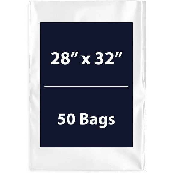 Multiple Sizes Clear Flat Poly Bags - 28"x32" & (50 Bags) 1.5Mil Flat Open Top Plastic Packaging Packing | Flexible and Durable Plastic Bags | Low-Density Polyethylene (LDPE)