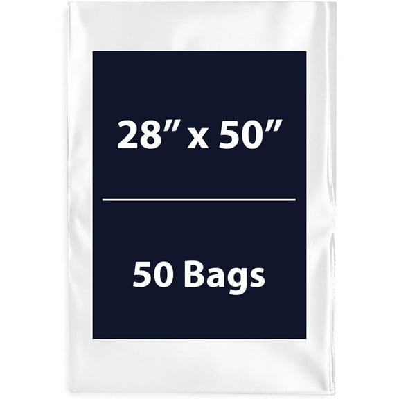 Multiple Sizes Clear Flat Poly Bags - 28"x50" & (50 Bags) 1.5Mil Flat Open Top Plastic Packaging Packing | Flexible and Durable Plastic Bags | Low-Density Polyethylene (LDPE)
