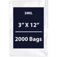 thumbnail image 1 of Multiple Sizes Clear Flat Poly Bags - 3"x12" & (2000 Bags) 3Mil Flat Open Top Plastic Packaging Packing | Flexible and Durable Plastic Bags | Low-Density Polyethylene (LDPE), 1 of 6
