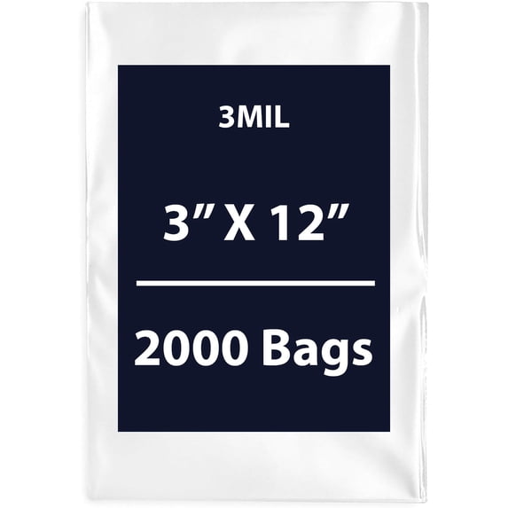 Multiple Sizes Clear Flat Poly Bags - 3"x12" & (2000 Bags) 3Mil Flat Open Top Plastic Packaging Packing | Flexible and Durable Plastic Bags | Low-Density Polyethylene (LDPE)