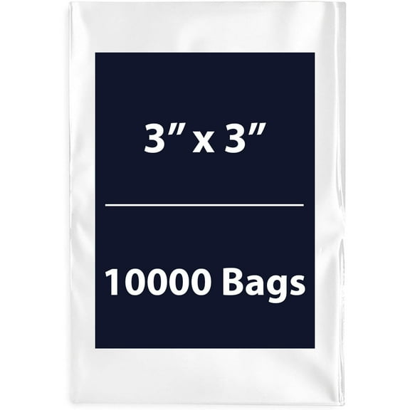 Multiple Sizes Clear Flat Poly Bags - 3"x3" & (10000 Bags) 1.5Mil Flat Open Top Plastic Packaging Packing | Flexible and Durable Plastic Bags | Low-Density Polyethylene (LDPE)