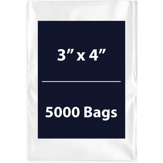 Multiple Sizes Clear Flat Poly Bags - 3"x4" & (5000 Bags) 1.5Mil Flat Open Top Plastic Packaging Packing | Flexible and Durable Plastic Bags | Low-Density Polyethylene (LDPE)
