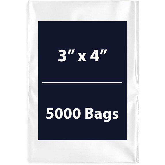 Multiple Sizes Clear Flat Poly Bags - 3"x4" & (5000 Bags) 3Mil Flat Open Top Plastic Packaging Packing | Flexible and Durable Plastic Bags | Low-Density Polyethylene (LDPE)