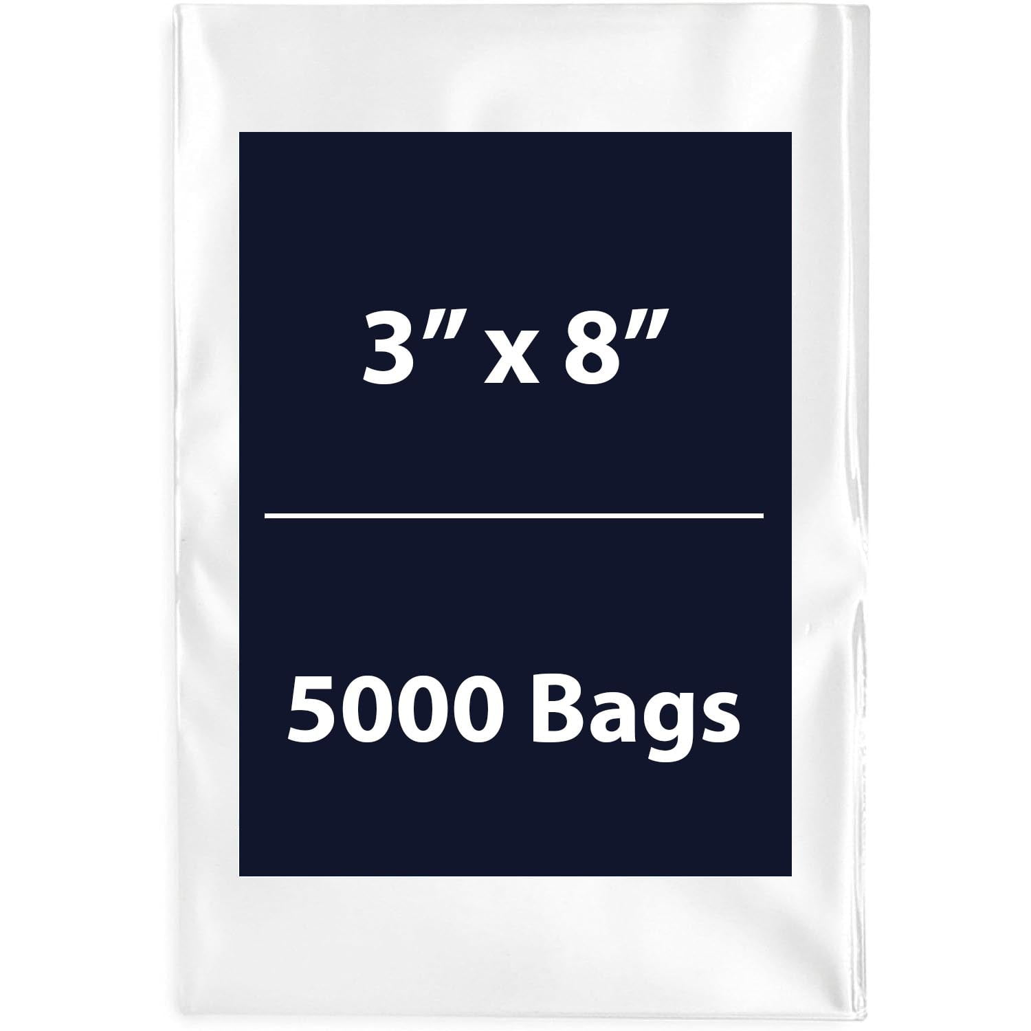 Multiple Sizes Clear Flat Poly Bags 3"x8" & (5000 Bags) 1.5Mil Flat
