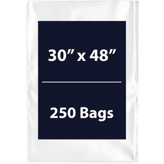 Multiple Sizes Clear Flat Poly Bags - 30"x48" & (250 Bags) 1.5Mil Flat Open Top Plastic Packaging Packing | Flexible and Durable Plastic Bags | Low-Density Polyethylene (LDPE)