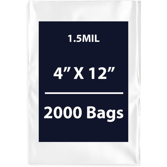 Multiple Sizes Clear Flat Poly Bags - 4"x12" & (2000 Bags) 1.5Mil Flat Open Top Plastic Packaging Packing | Flexible and Durable Plastic Bags | Low-Density Polyethylene (LDPE)