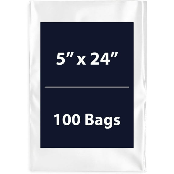 Multiple Sizes Clear Flat Poly Bags - 5"x24" & (100 Bags) 1.5Mil Flat Open Top Plastic Packaging Packing | Flexible and Durable Plastic Bags | Low-Density Polyethylene (LDPE)