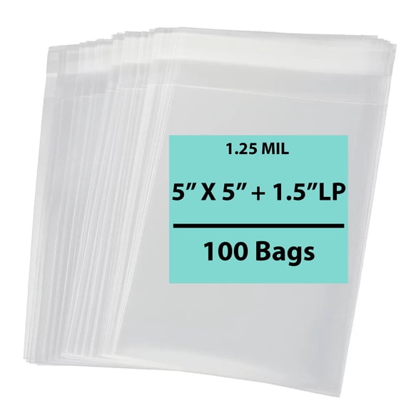 Multiple Sizes Clear Flat Poly Bags - 5"x5" & (100 Bags) 1.5Mil Flat Open Top Plastic Packaging Packing | Flexible and Durable Plastic Bags | Low-Density Polyethylene (LDPE)