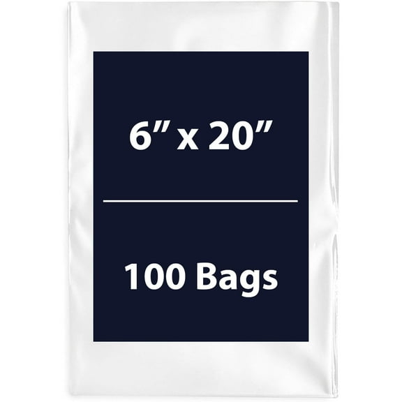 Multiple Sizes Clear Flat Poly Bags - 6"x20" & (100 Bags) 1.5Mil Flat Open Top Plastic Packaging Packing | Flexible and Durable Plastic Bags | Low-Density Polyethylene (LDPE)