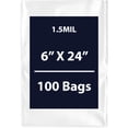 thumbnail image 1 of Multiple Sizes Clear Flat Poly Bags - 6"x24" & (100 Bags) 1.5Mil Flat Open Top Plastic Packaging Packing | Flexible and Durable Plastic Bags | Low-Density Polyethylene (LDPE), 1 of 6