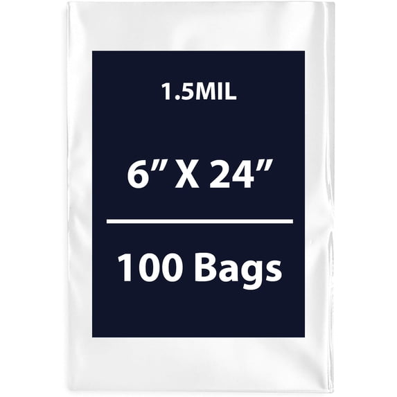Multiple Sizes Clear Flat Poly Bags - 6"x24" & (100 Bags) 1.5Mil Flat Open Top Plastic Packaging Packing | Flexible and Durable Plastic Bags | Low-Density Polyethylene (LDPE)