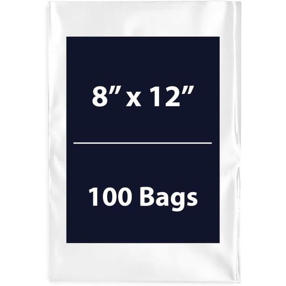 Multiple Sizes Clear Flat Poly Bags - 8"x12" & (100 Bags) 1.5Mil Flat Open Top Plastic Packaging Packing | Flexible and Durable Plastic Bags | Low-Density Polyethylene (LDPE)